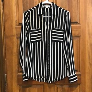 Black $ white striped Express button down blouse